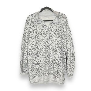 aerie Light Gray Leopard Print Quarter-Zip Sweatshirt